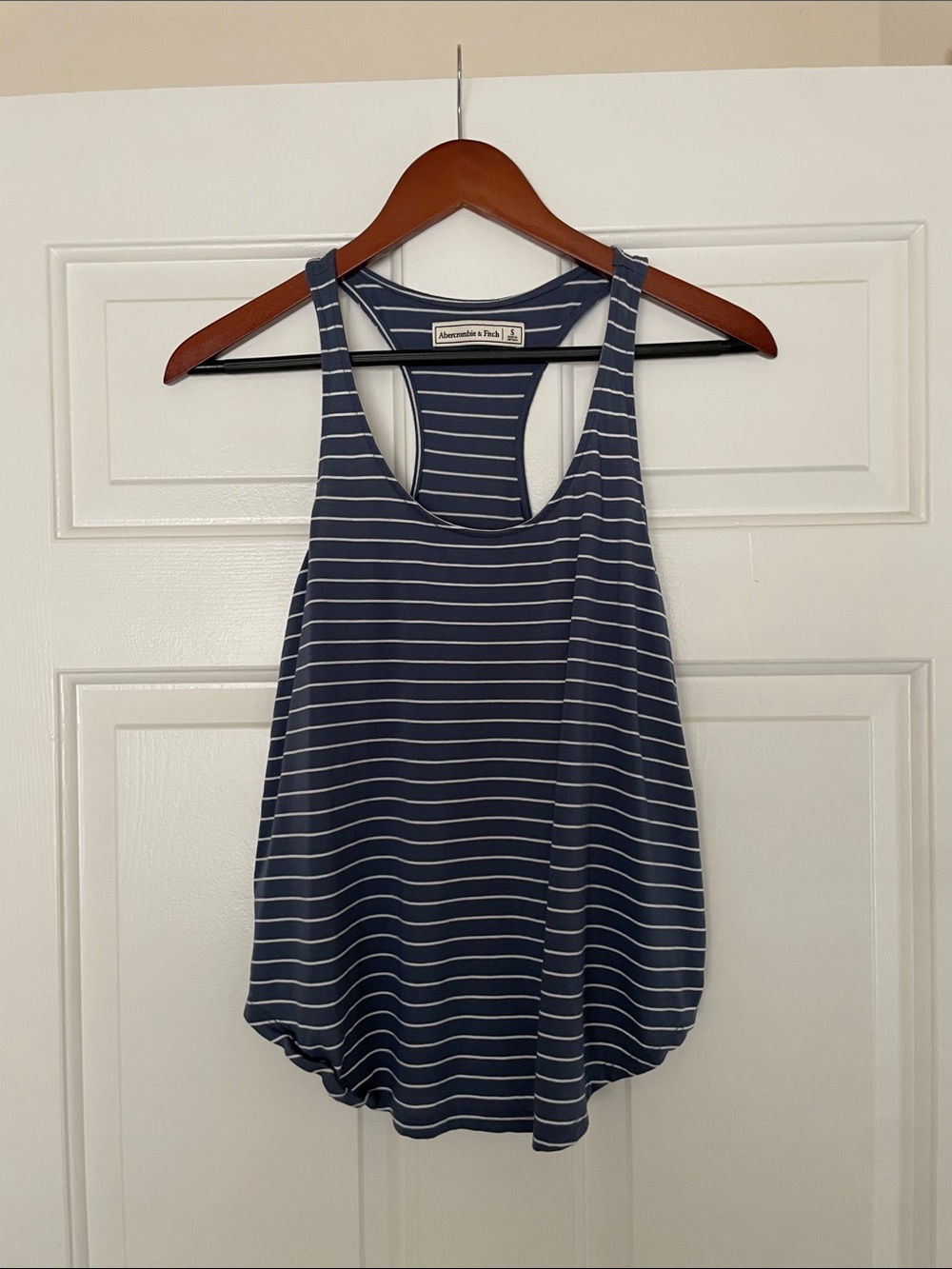 Abercrombie & Fitch Navy and White Striped Racerback Tank